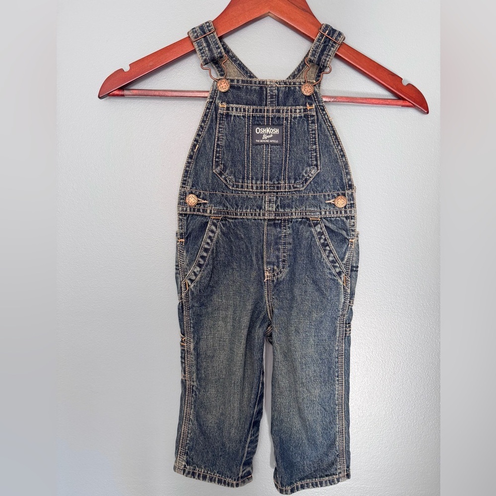 OshKosh B’gosh Baby Denim Overalls Classic Vintage Style Snap Inseam | Size 18M